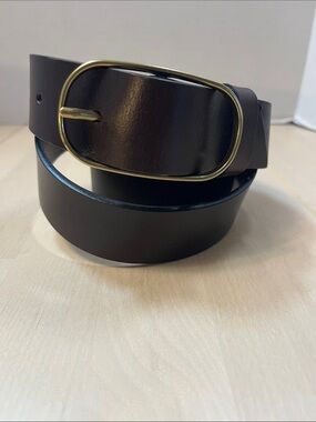 DULUTH Trading Co. Dark Brown Leather Belt w/ Oval Brass Buckle Women’s Large